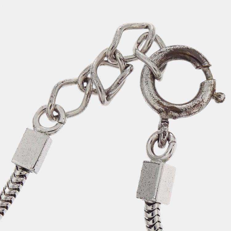 Pre Owned Chanel CC Necklace Pendant Rhinestone Silver