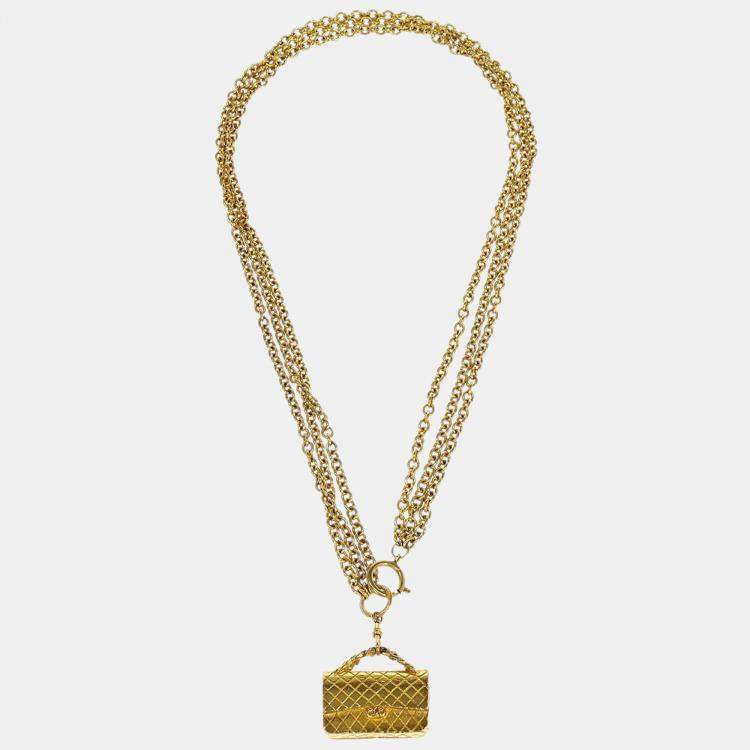 Pre Owned Chanel Gold Handbag Chain Pendant Necklace