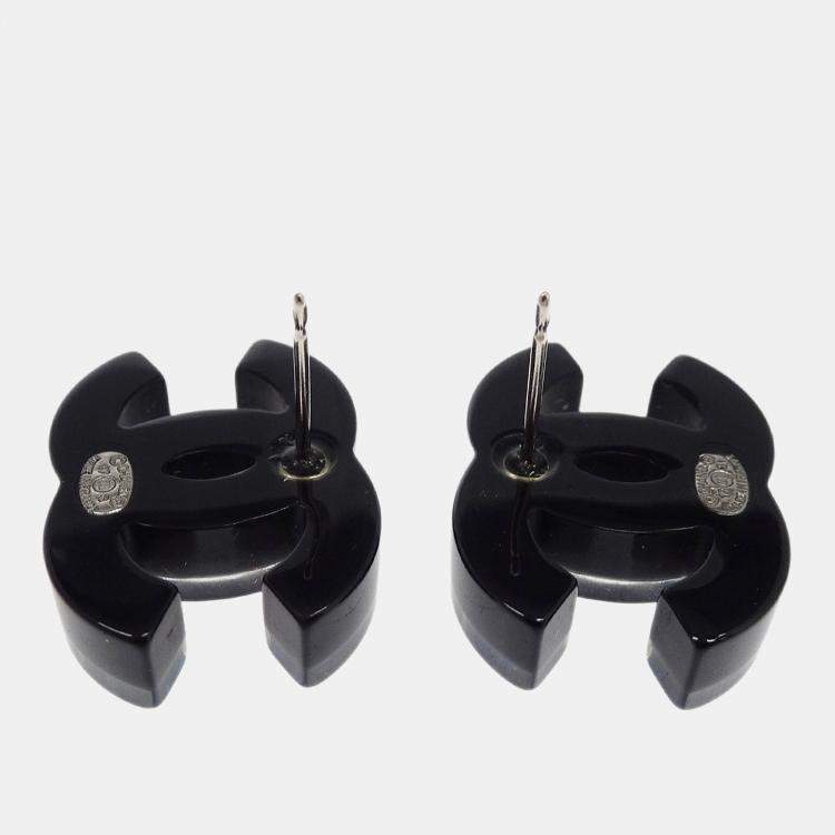 Pre Owned Chanel CC Piercing Earrings Black