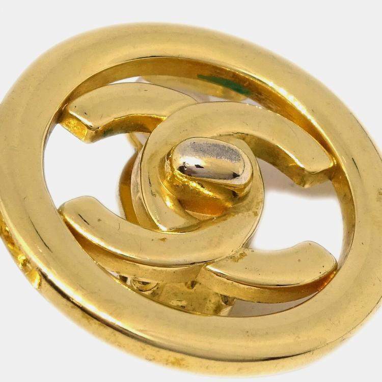 Pre Owned Chanel CC Turnlock Button Earrings Gold Clip-On