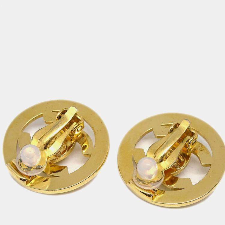Pre Owned Chanel CC Turnlock Button Earrings Gold Clip-On