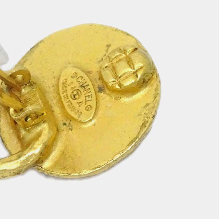 Pre Owned Chanel Artificial Pearl Dangle Earrings Clip-On Gold