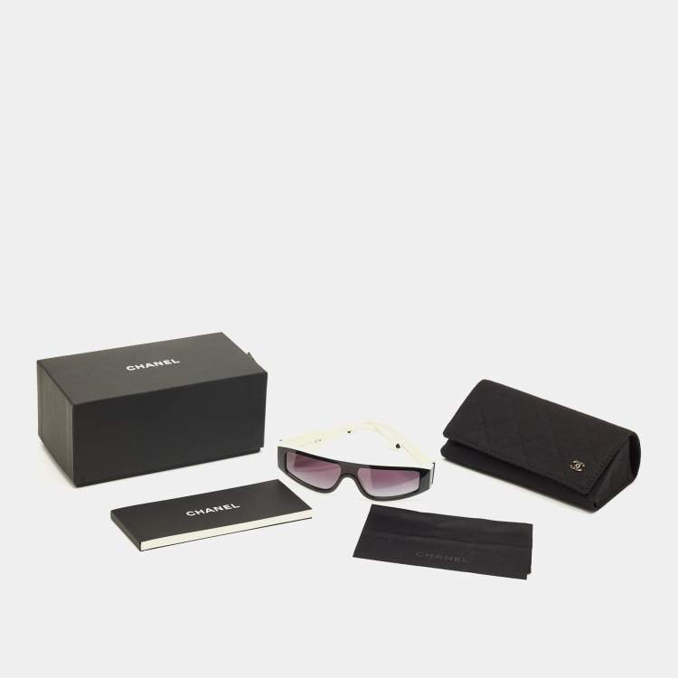 Pre Owned Chanel Black/White Gradient CC 6057 Shield Sunglasses