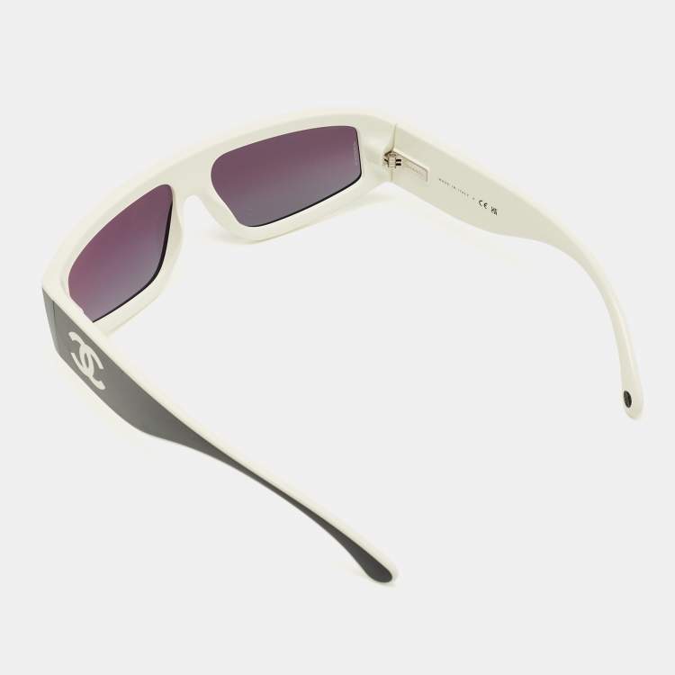 Pre Owned Chanel Black/White Gradient CC 6057 Shield Sunglasses