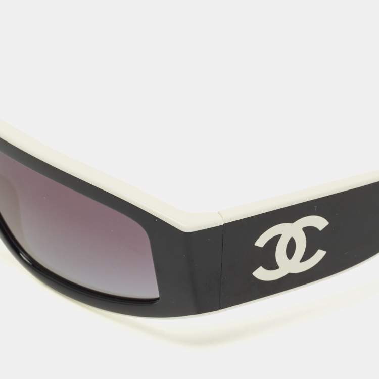 Pre Owned Chanel Black/White Gradient CC 6057 Shield Sunglasses
