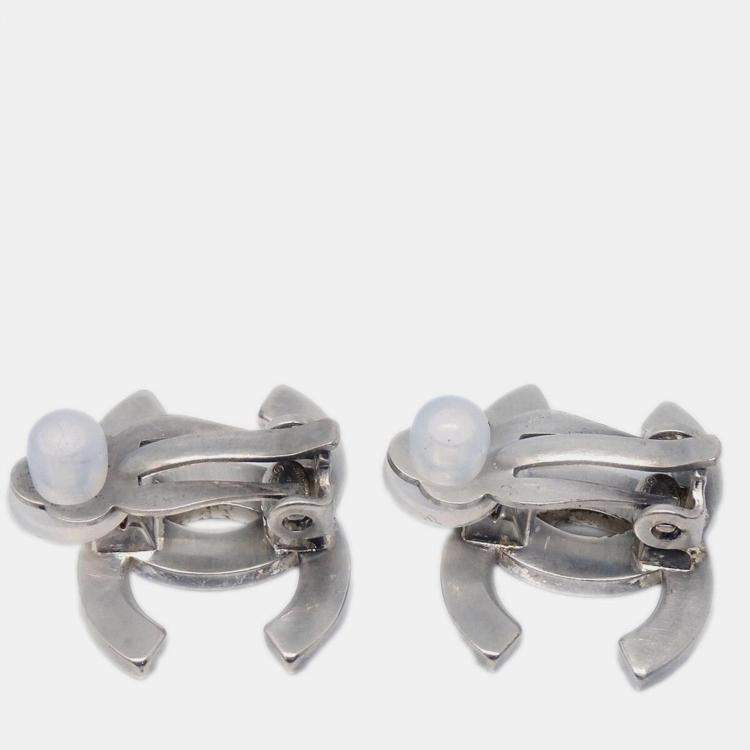 Pre Owned Chanel CC Earrings Clip-On Silver 98P