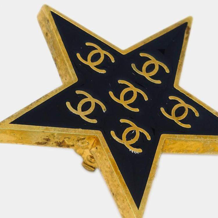 Pre Owned Chanel Star Earrings Clip-On Black 01P
