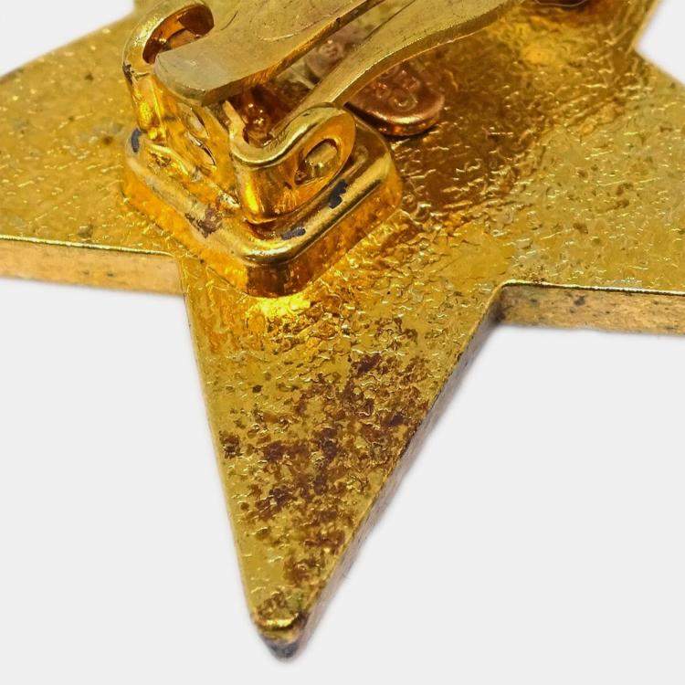 Pre Owned Chanel Star Earrings Clip-On Black 01P