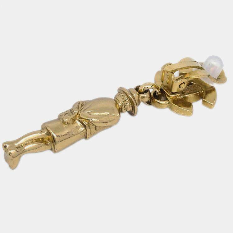Pre Owned Chanel Dangle Earrings Clip-On Gold 02P