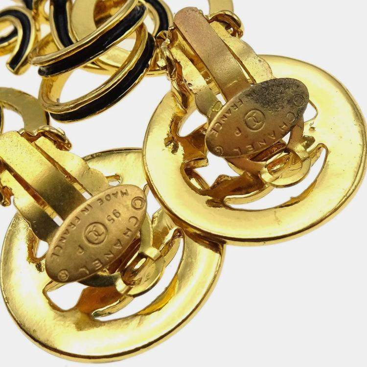 Pre Owned Chanel Dangle Earrings Clip-On Black 95P