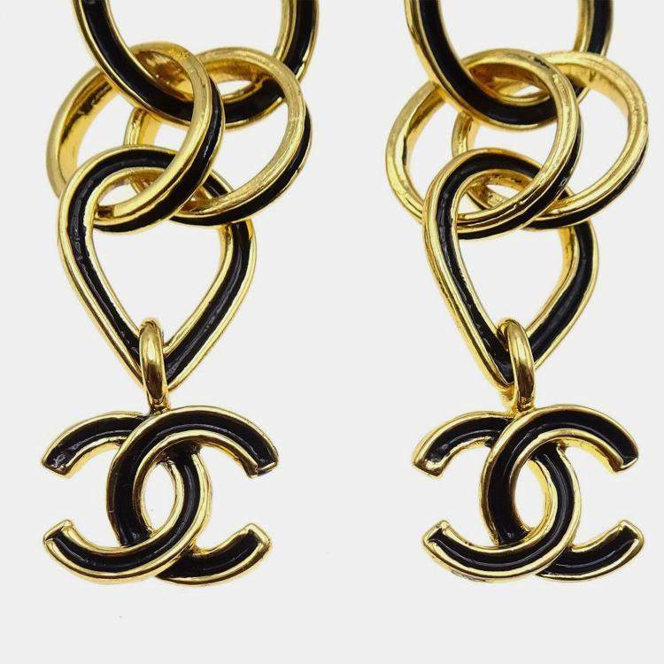 Pre Owned Chanel Dangle Earrings Clip-On Black 95P
