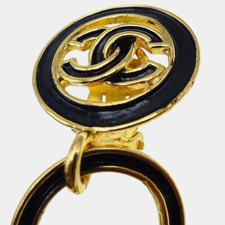 Pre Owned Chanel Dangle Earrings Clip-On Black 95P