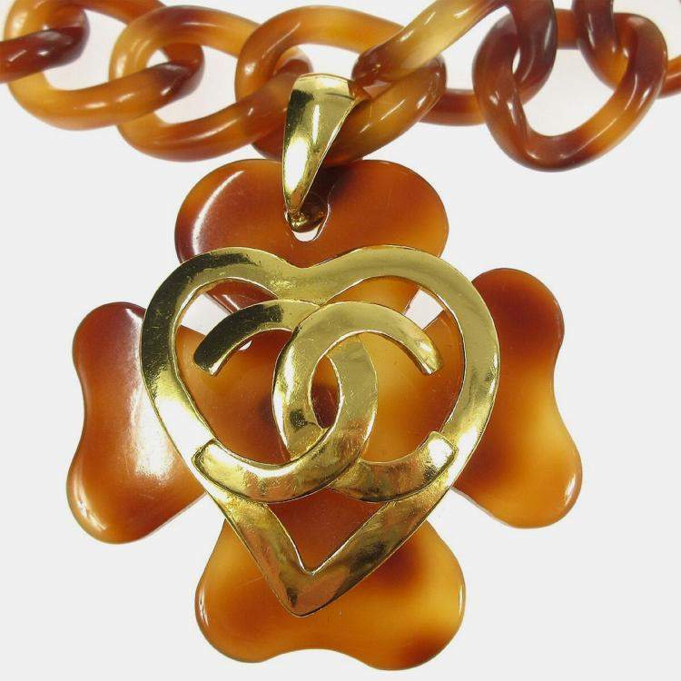 Pre Owned Chanel Clover Pendant Necklace Acrylic 95P