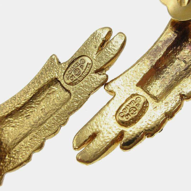 Pre Owned Chanel Rhinestone Eagle Earrings Clip-On Gold 01P