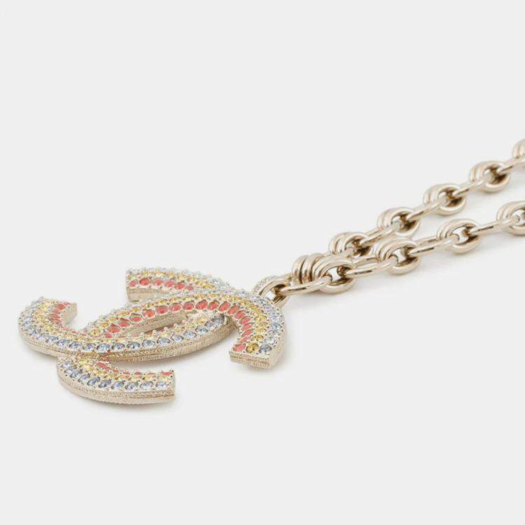 Pre Owned Chanel Cc Logo Metal Rhinestone Multicolor Necklace 