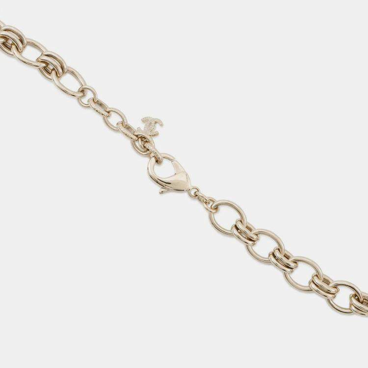 Pre Owned Chanel Cc Logo Metal Rhinestone Multicolor Necklace 