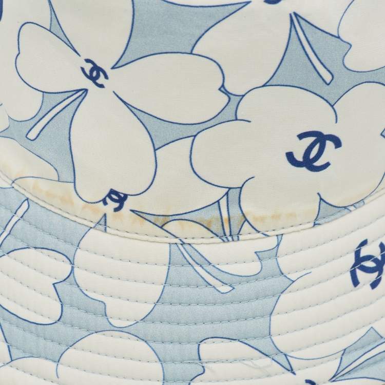 Pre Owned Chanel Light Blue/Printed Denim & Cotton Reversible Bucket Hat (56cm)