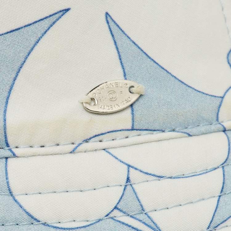 Pre Owned Chanel Light Blue/Printed Denim & Cotton Reversible Bucket Hat (56cm)