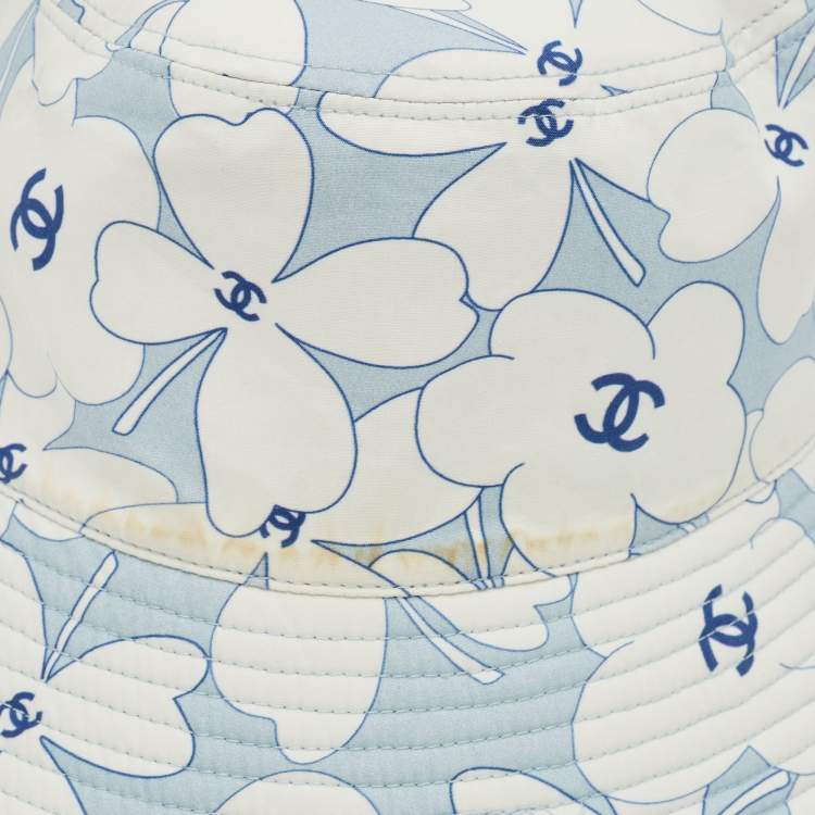 Pre Owned Chanel Light Blue/Printed Denim & Cotton Reversible Bucket Hat (56cm)