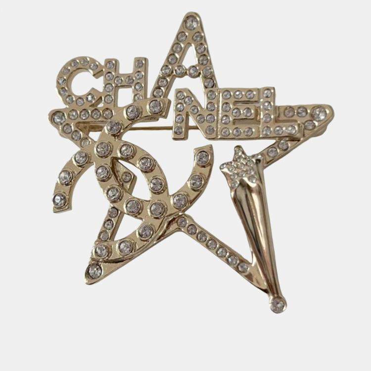 Pre Owned Chanel Star light gold crystal star brooch