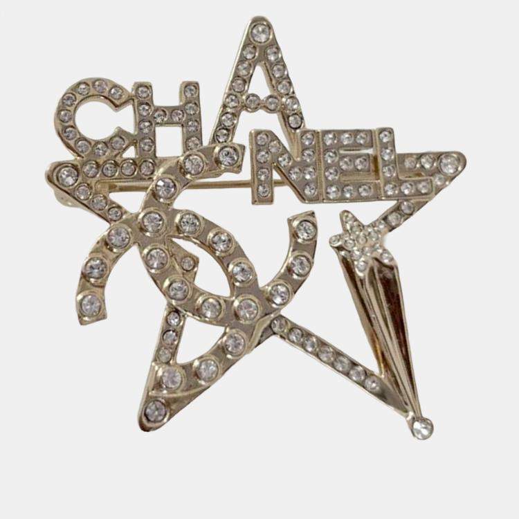 Pre Owned Chanel Star light gold crystal star brooch