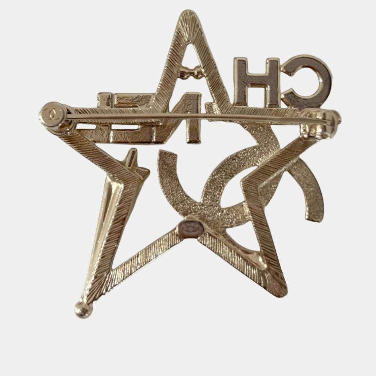 Pre Owned Chanel Star light gold crystal star brooch