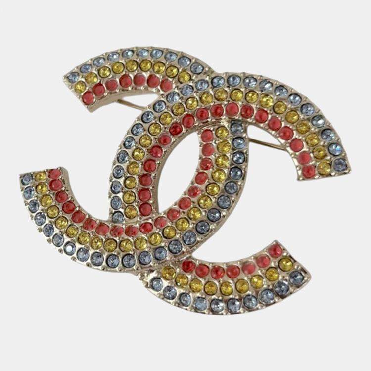 Pre Owned Chanel Multicolor Rhinestone CC Brooch