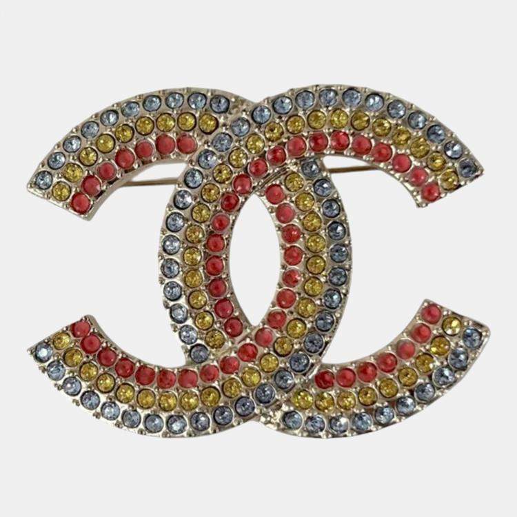 Pre Owned Chanel Multicolor Rhinestone CC Brooch