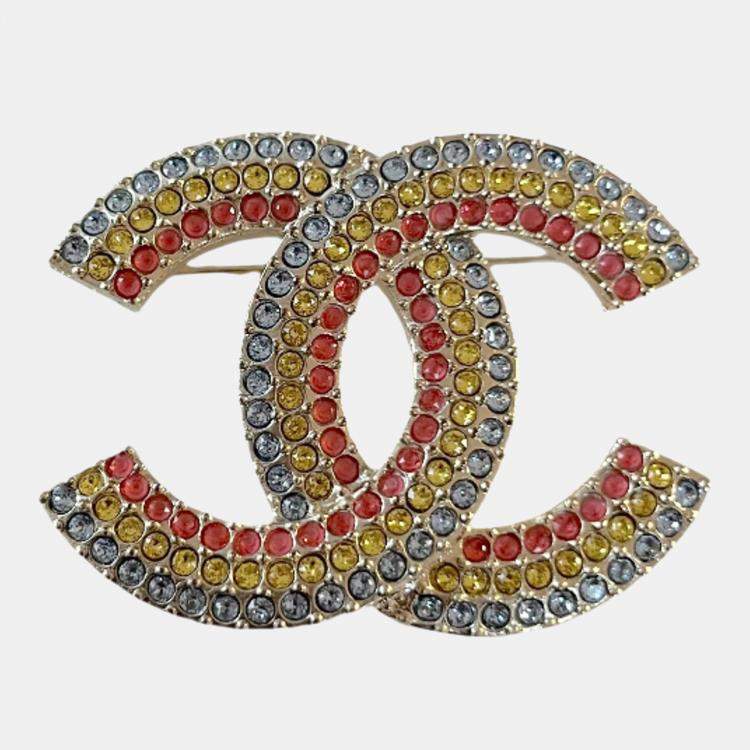 Pre Owned Chanel Multicolor Rhinestone CC Brooch