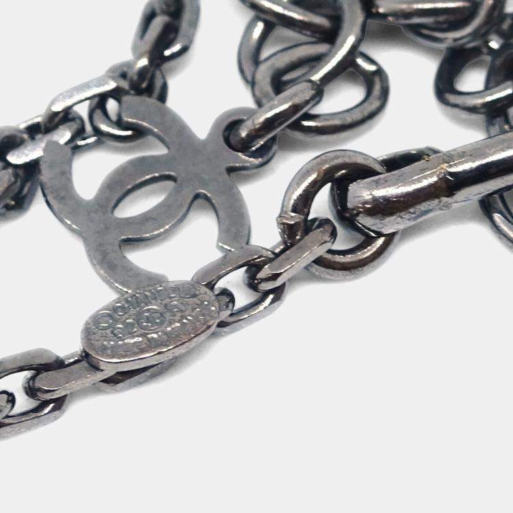 Pre Owned Chanel Silver Black Square Necklace Pendant