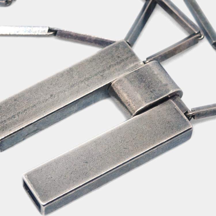 Pre Owned Chanel Plate Chain Necklace Silver