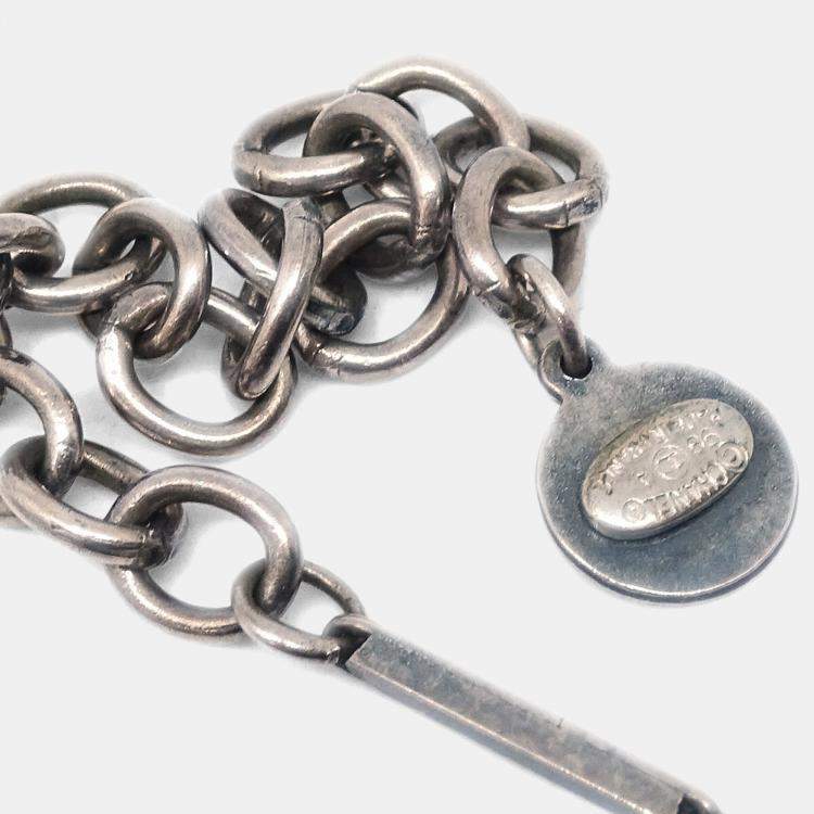 Pre Owned Chanel Plate Chain Necklace Silver