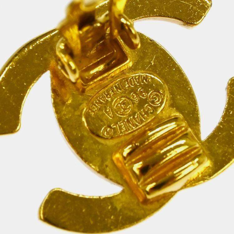 Pre Owned Chanel CC Turnlock Rhinestone Earrings Clip-On Gold Small