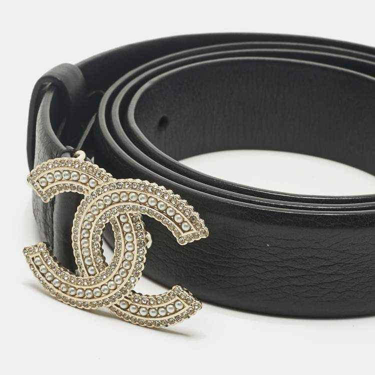 Pre Owned حزام شانيل CC أسود جلد مزين للخصر ٩٠ سم