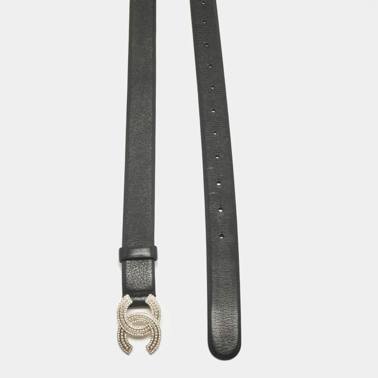 Pre Owned حزام شانيل CC أسود جلد مزين للخصر ٩٠ سم