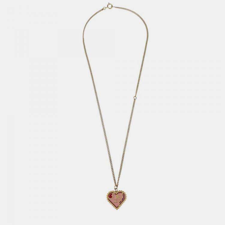 Pre Owned Chanel Heart Chain Pendant Necklace Gold