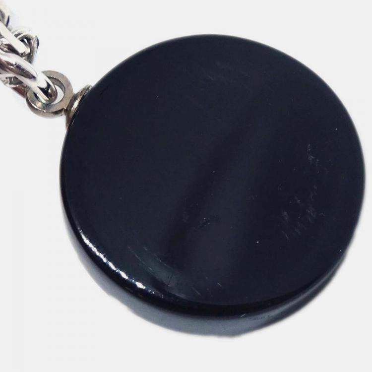 Pre Owned Chanel Medallion Pendant Necklace Rhinestone Silver Black