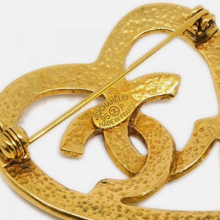Pre Owned Chanel CC Heart Brooch Gold