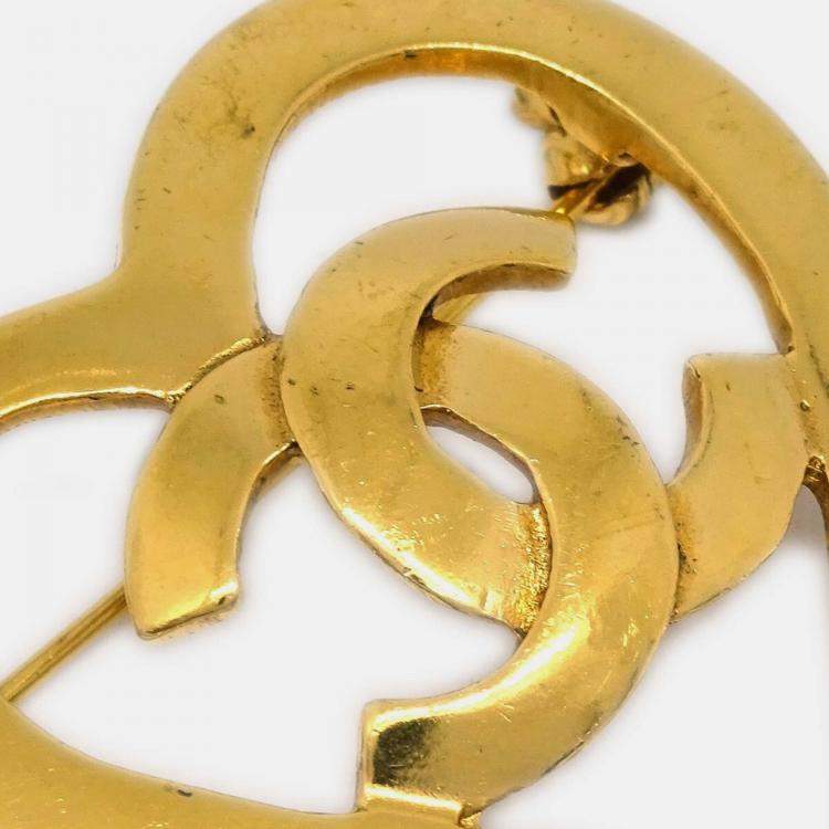 Pre Owned Chanel CC Heart Brooch Gold