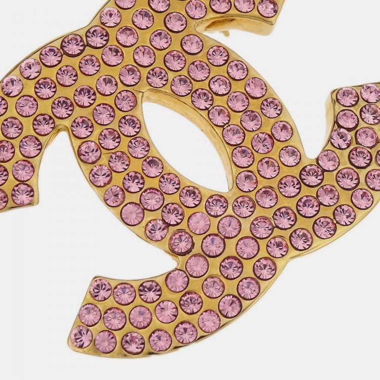Pre Owned Chanel CC Brooch Pin Rhinestone Gold