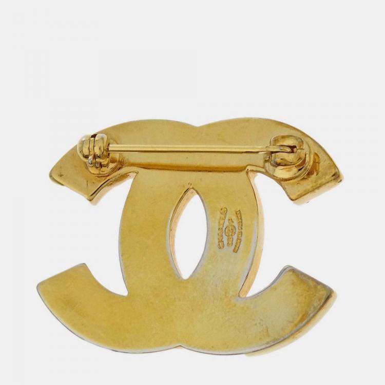 Pre Owned Chanel CC Brooch Pin Rhinestone Gold