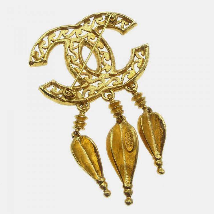 Pre Owned Chanel CC Fringe Brooch Pin Gold