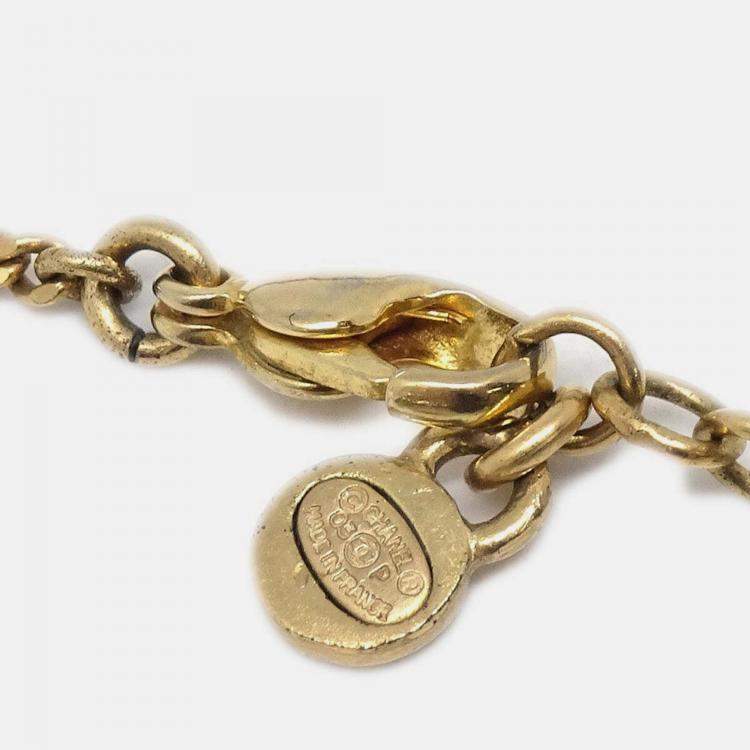 مملوكة مسبقًا Chanel Icon Gold Chain Pendant Necklace Rhinestone
