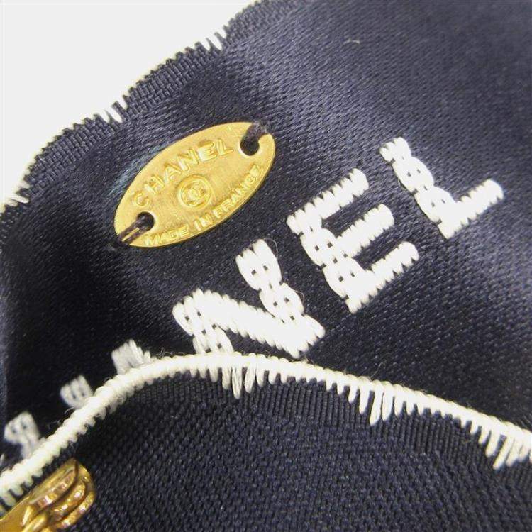 Pre Owned Chanel Bow Motif Brooch Pin Navy Satin