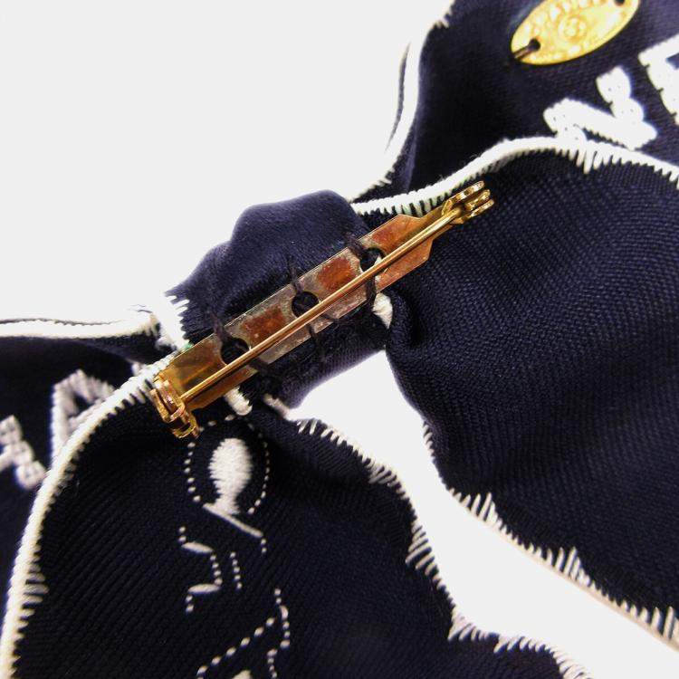 Pre Owned Chanel Bow Motif Brooch Pin Navy Satin