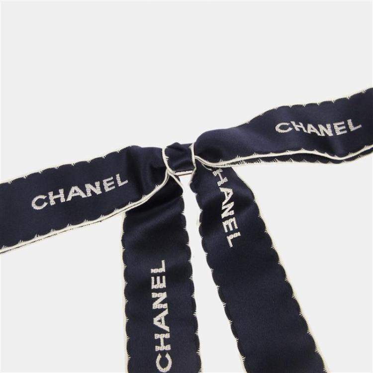 Pre Owned Chanel Bow Motif Brooch Pin Navy Satin