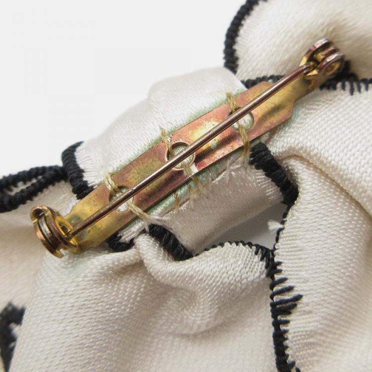 Pre Owned Chanel Bow Brooch Pin White Satin