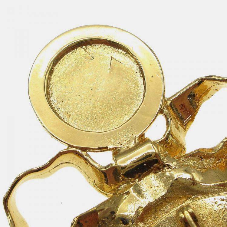 Pre Owned Chanel Bow Mirror Brooch Pin Gold