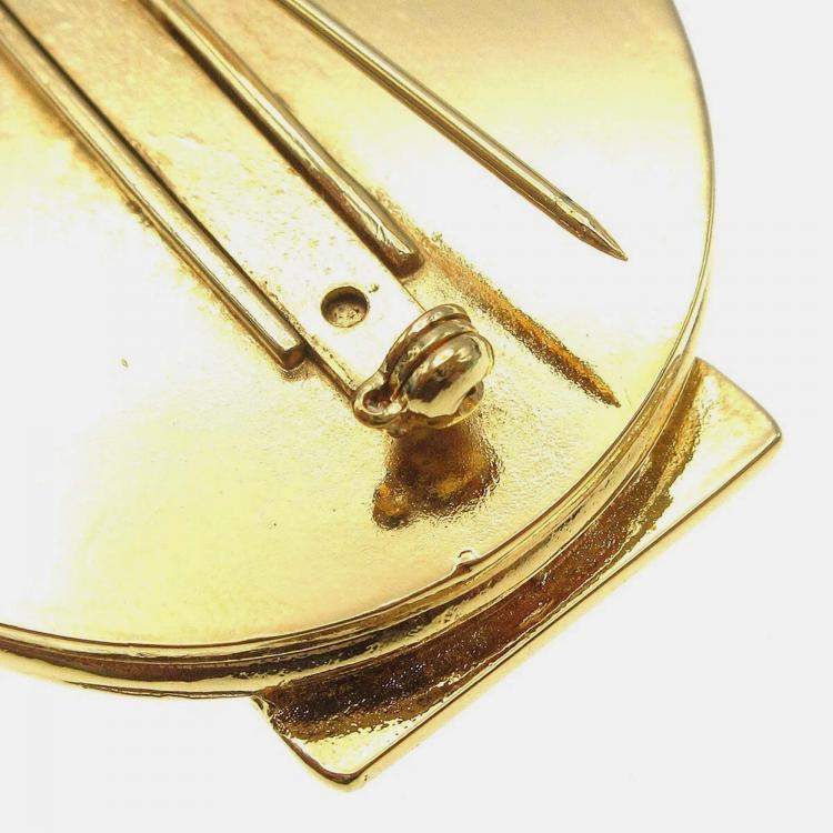 Pre Owned Chanel Bow Mirror Brooch Pin Gold