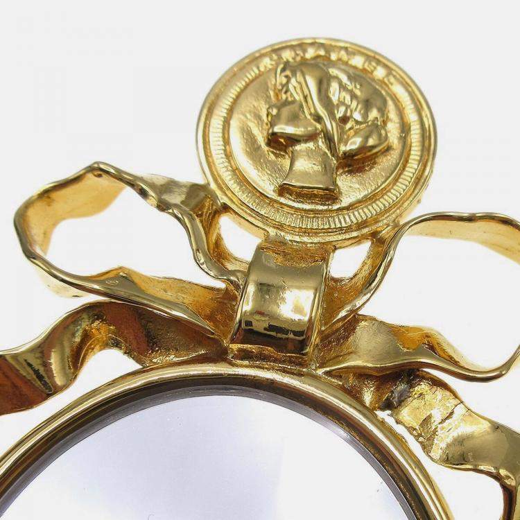 Pre Owned Chanel Bow Mirror Brooch Pin Gold